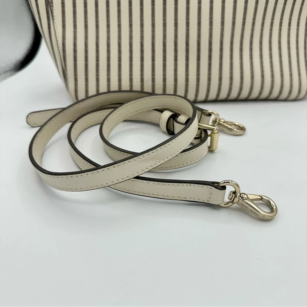 Henri Bendel West 57th Striped Domed Satchel Ivory Grey Stripe Gold Hardware